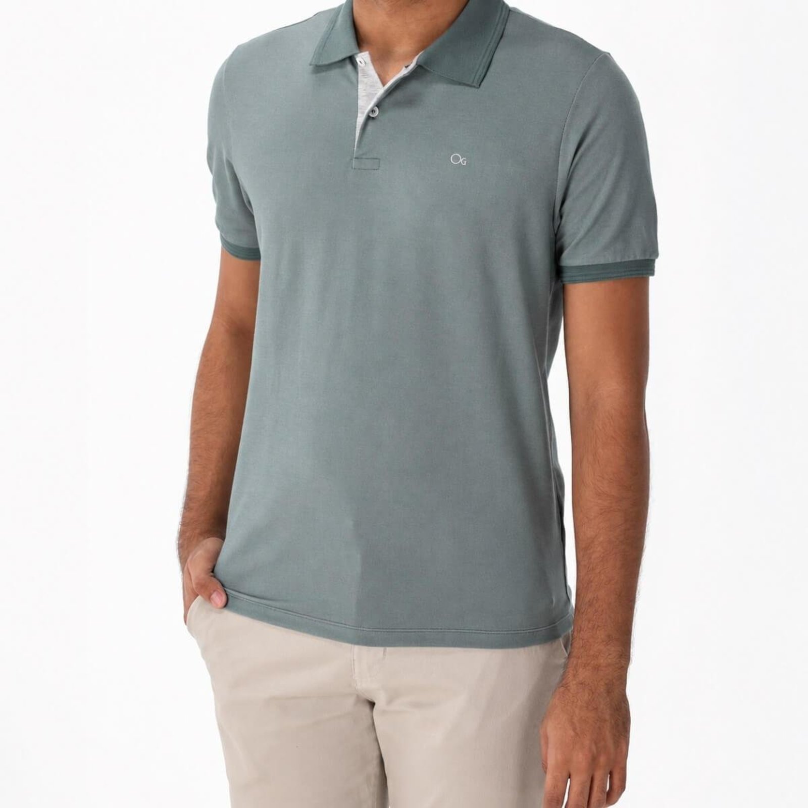 Camisa Polo Slim Manga Curta Masculina Ogochi 007484025 Verde