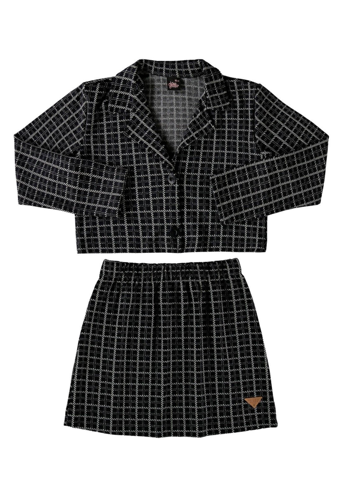 Vista 2 Infantil - Conjunto Blazer Cropped e Saia em Jacquard Juvenil Gloss preto Gloss preto