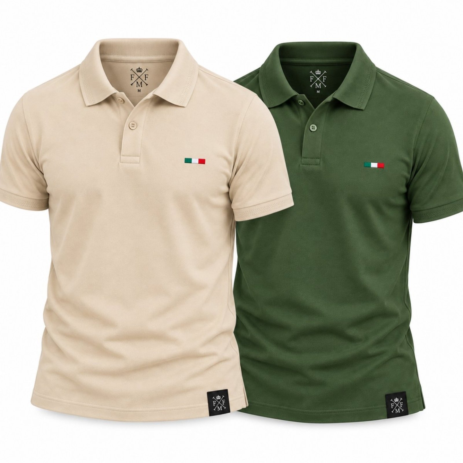 Kit 2 Camisas Polo Masculinas FMF Bordado Itália Bege