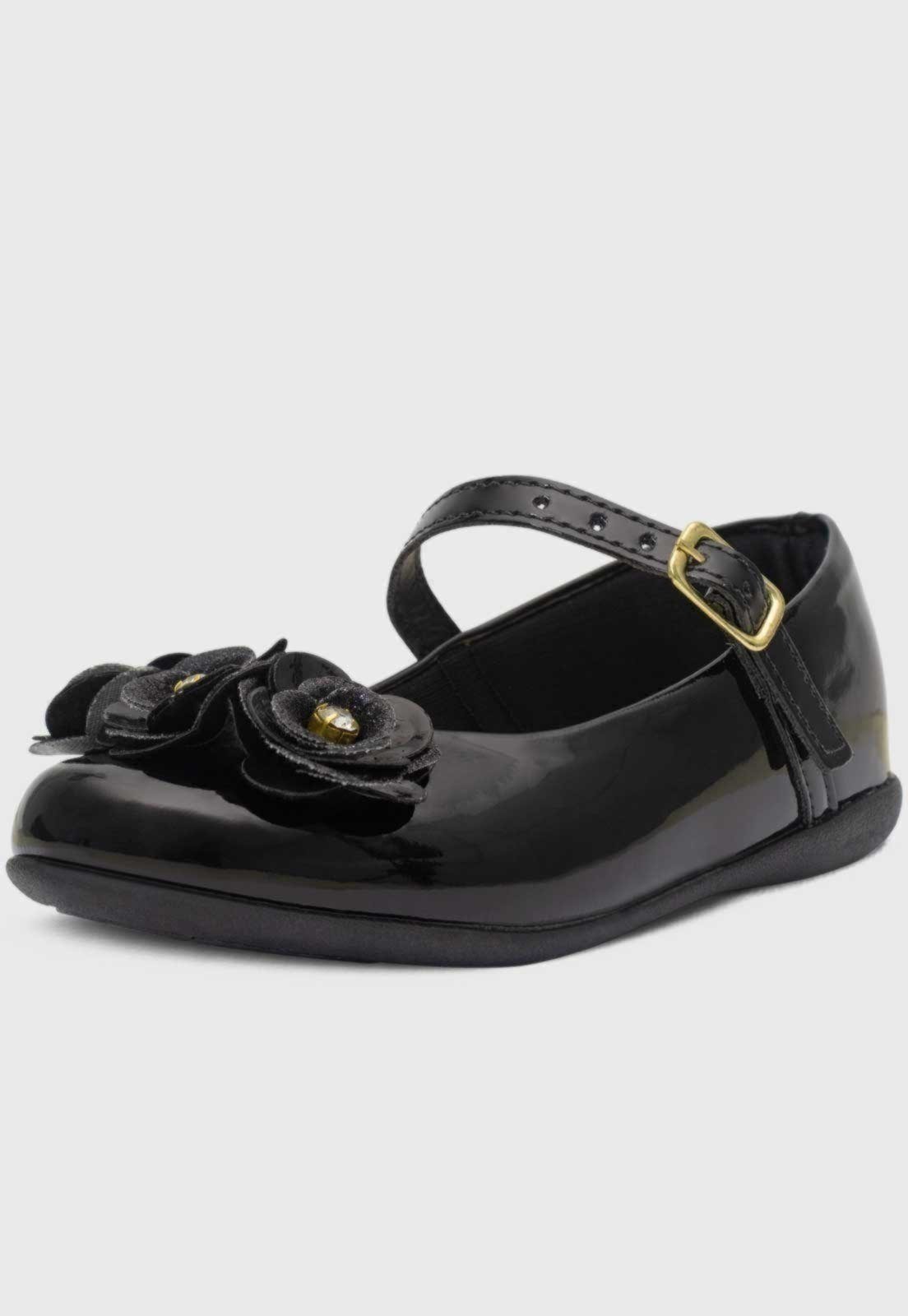 Infantil – Sapatilha Feminina Popidi Menina Flores Preto