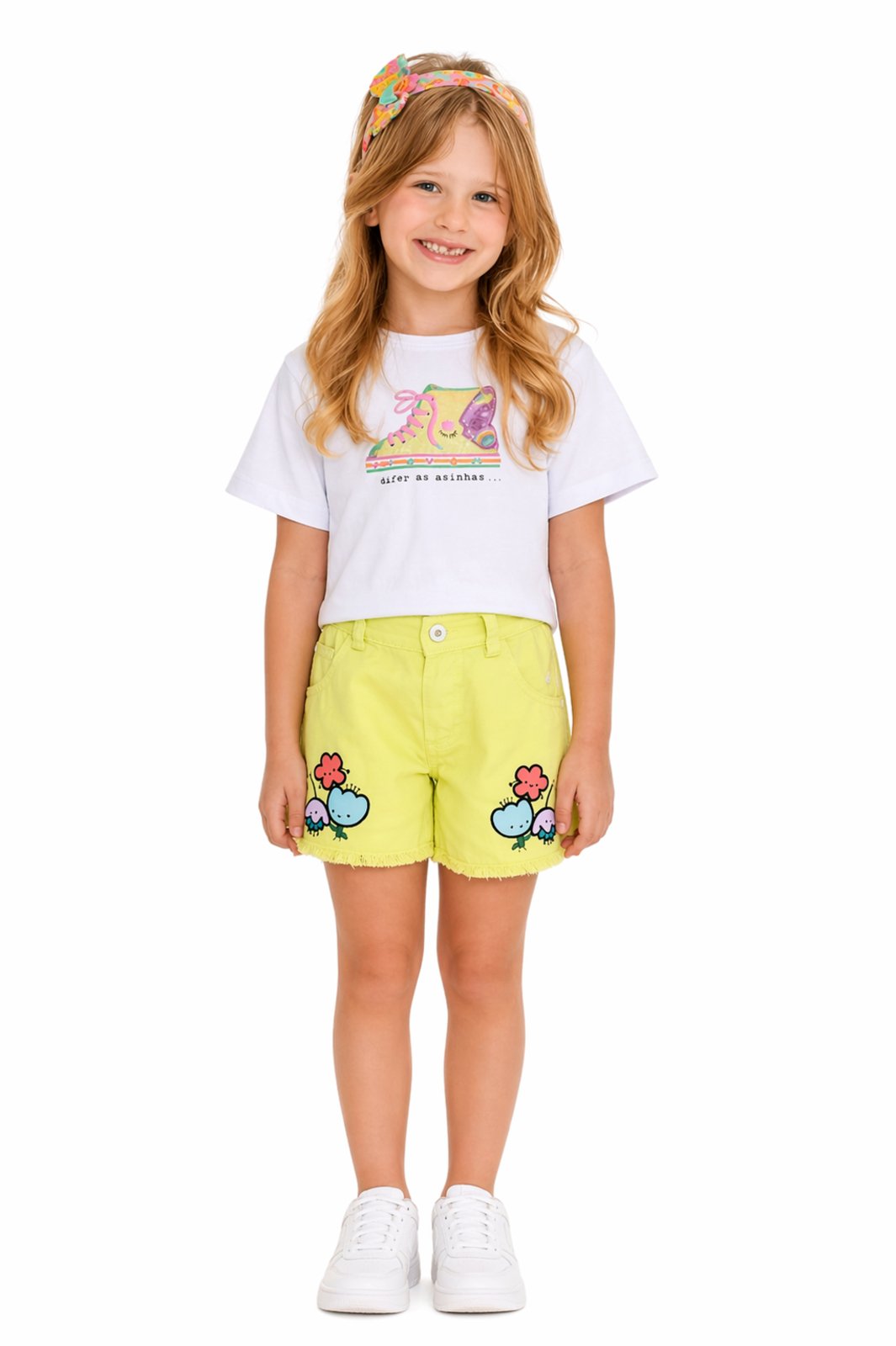 Infantil - Short Menina Detalhe no Bolso Patchflores Verde Verde