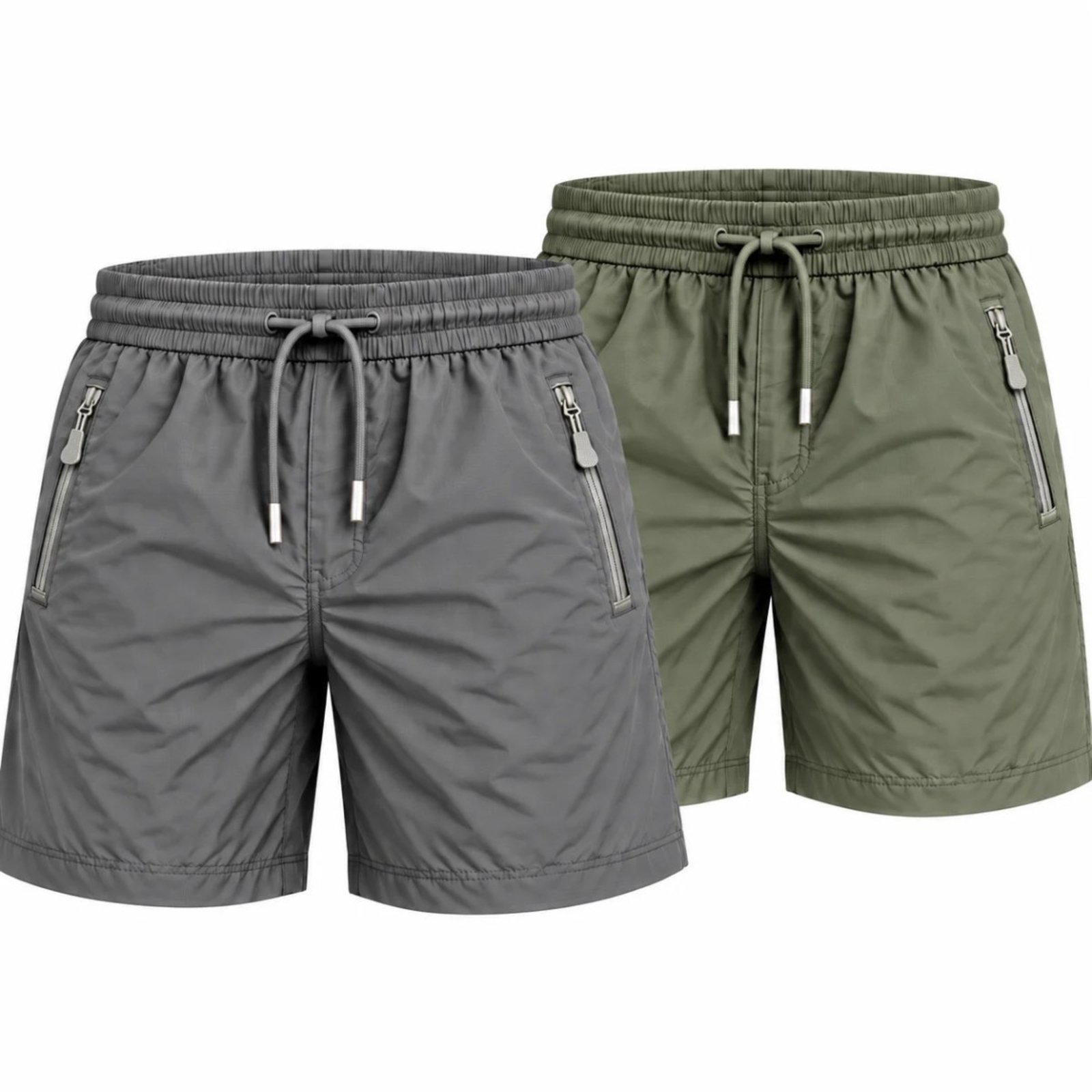 Kit 2 Bermudas Masculinas Esportivas Poliamida com Bolsos de Zíper Cinza