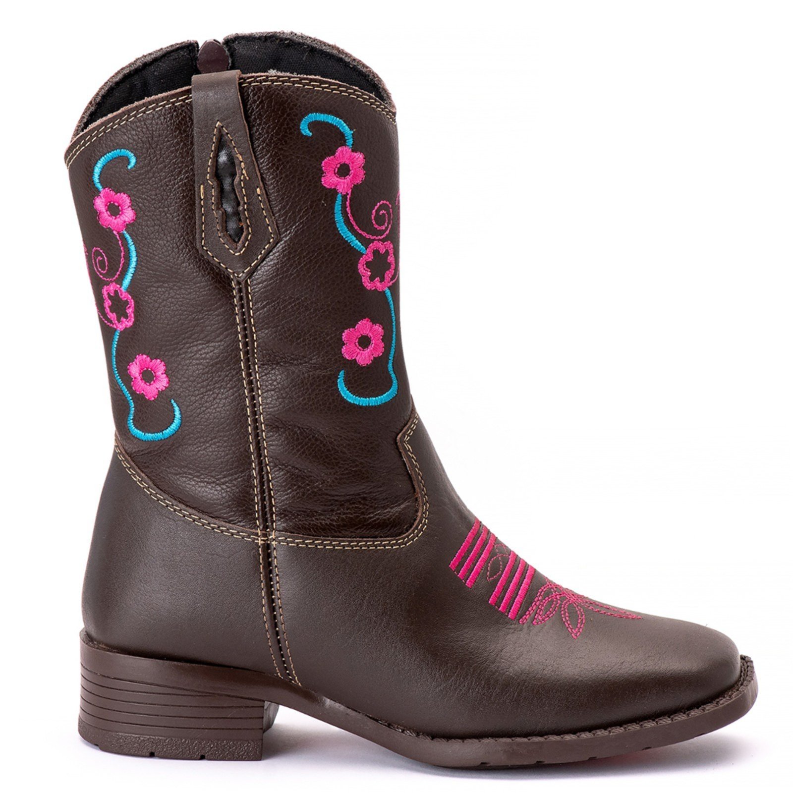 Infantil - Bota Texana Country Campero Couro Bico Quadrado Café