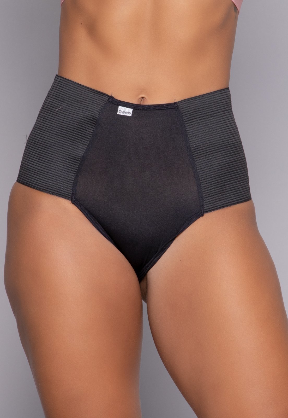 Calcinha Serra E Mar Modas Pos Parto Cintura Alta De Compressao Segura Barriga Preto