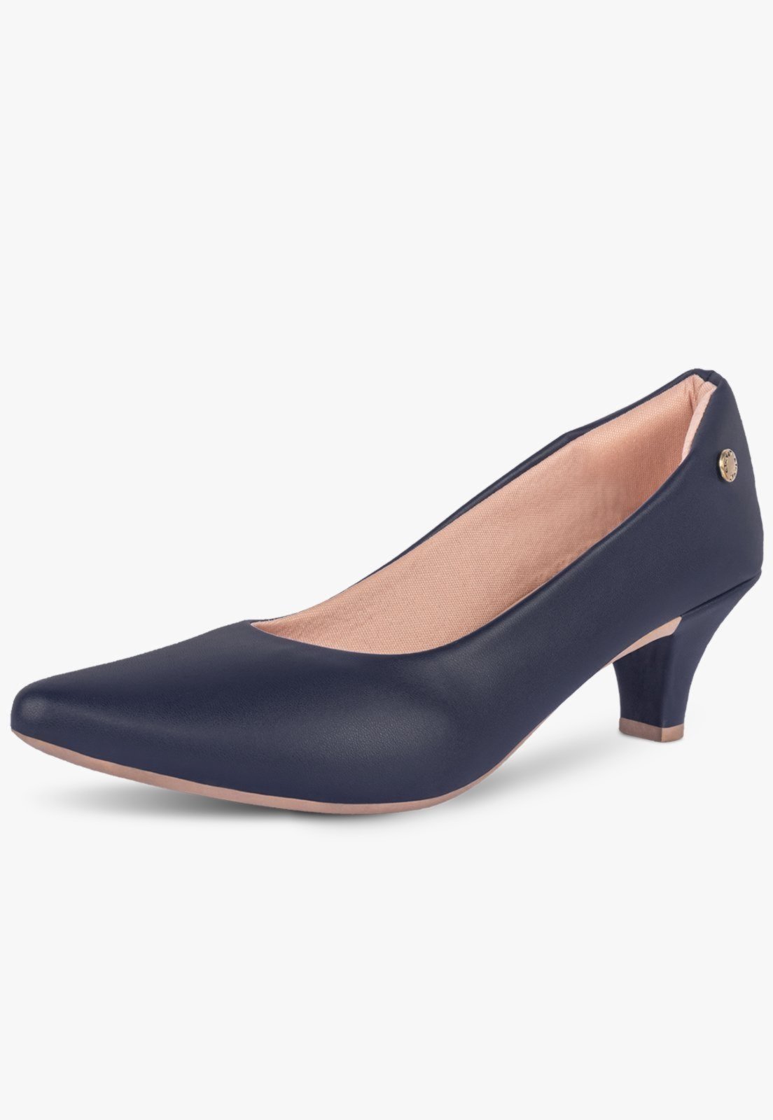 Scarpin Feminino Takata Salto Baixo Fino Clássico Bico Fino Azul Marinho