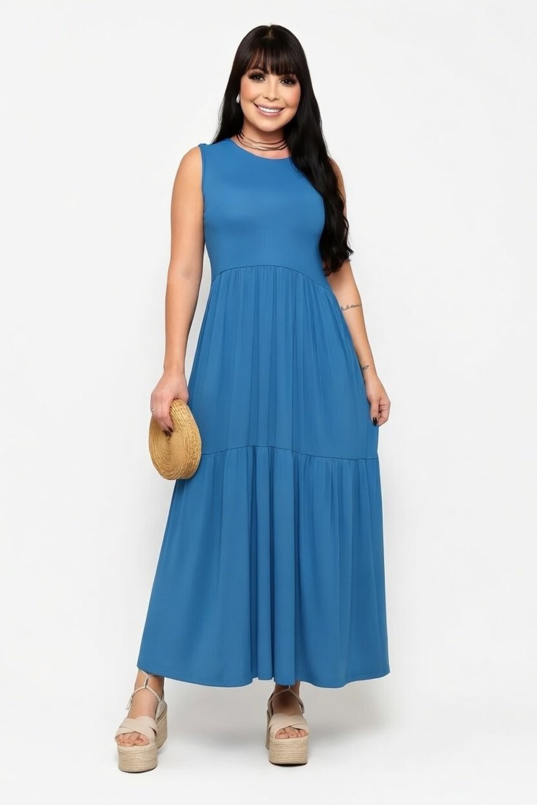 Vestido Longo D Bell Outlet Fashion Regata Azul