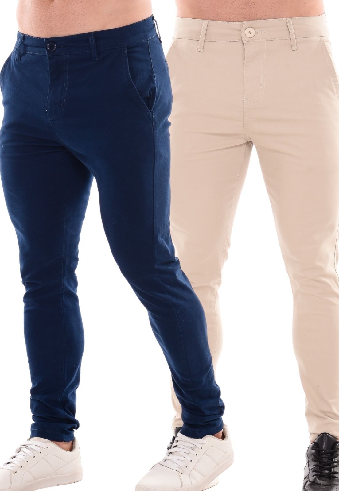 Kit 2 Calças Sarja Masculina Niha Jeans Confortável e Estilosa Azul e Bege