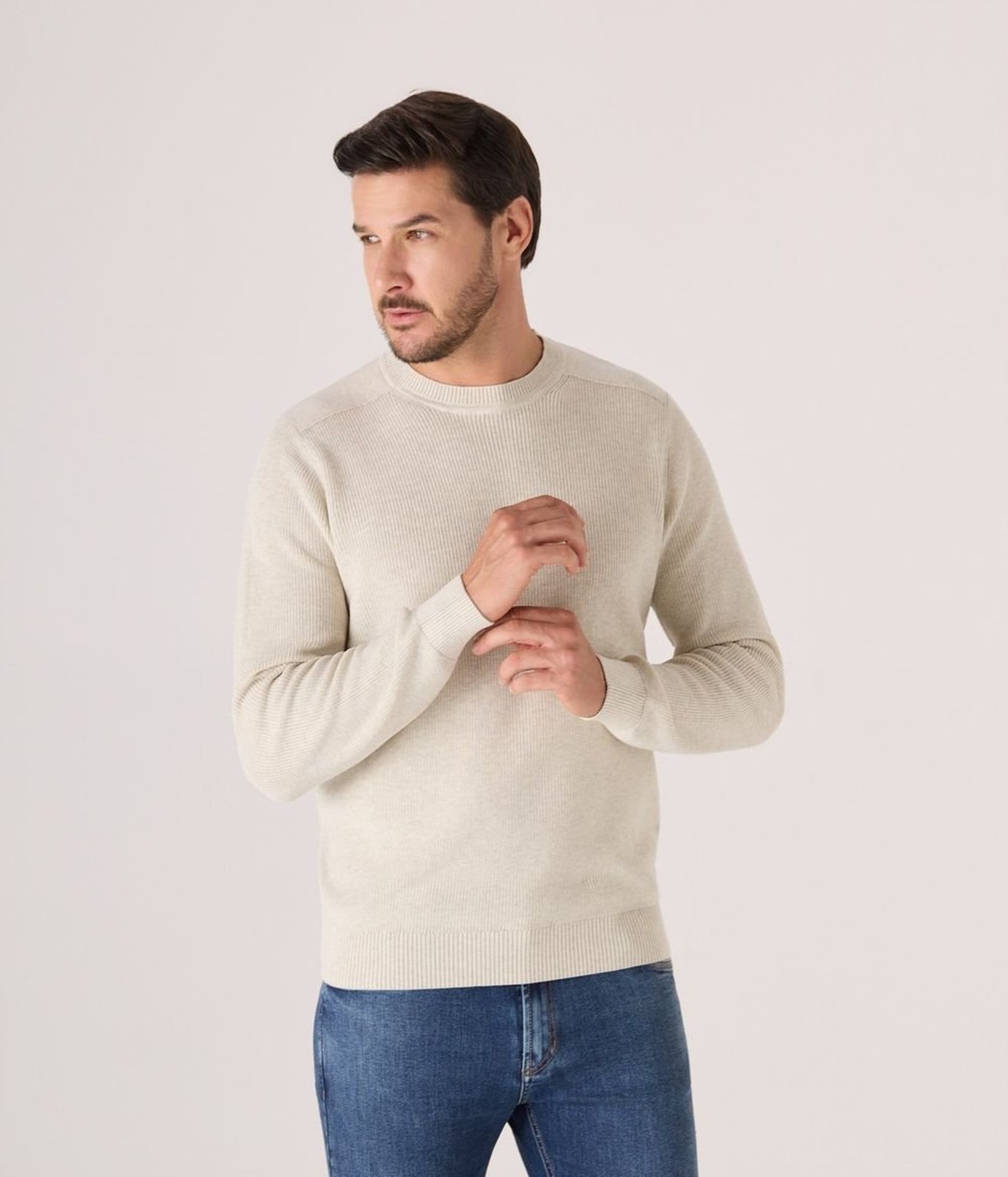 Pullover Makenji Gola Redonda Detalhe Ombro Masculino Areia