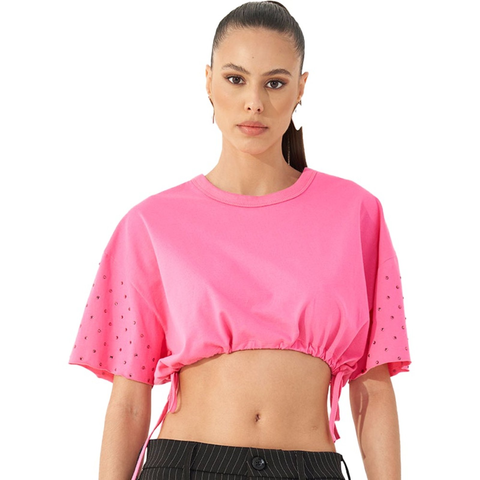 Vista 2 Camiseta Colcci Aplicação OU23 Feminino rosa Colcci rosa