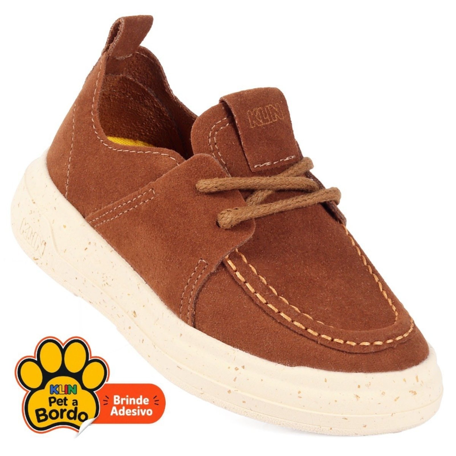 Infantil - Tênis Mocassim Masculino Klin Caramelo com Solado Off-White Estilo Casual