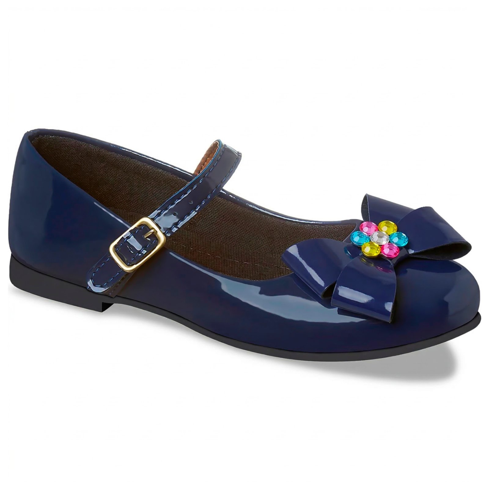 Infantil - Sapatilha Feminina Sapato Social Azul Marinho Menina Laço Colorido