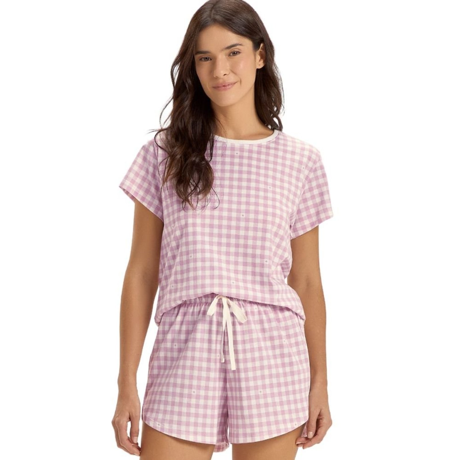 Pijama Curto Verão Xadrez Vichy Malha Comfort 100% Algodão Cor com Amor