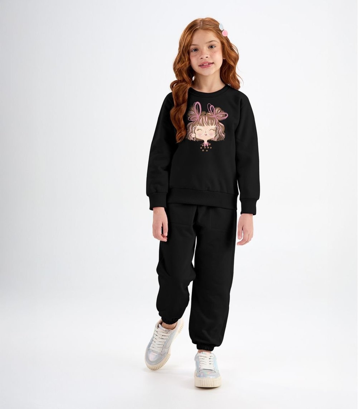 Infantil - Conjunto Blusão Com Calça Menina Rovi Preto