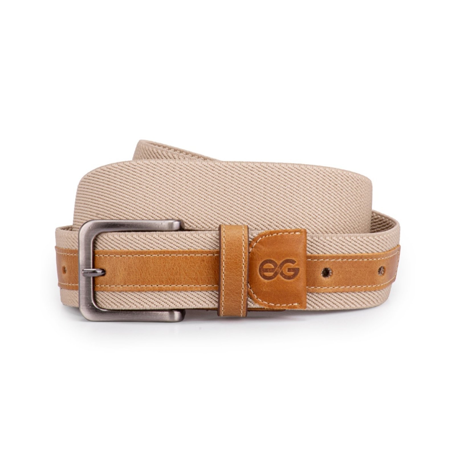 Cinto Masculino Confortavél Couro Legítimo com elástico Plus Size Ello Griff Bege