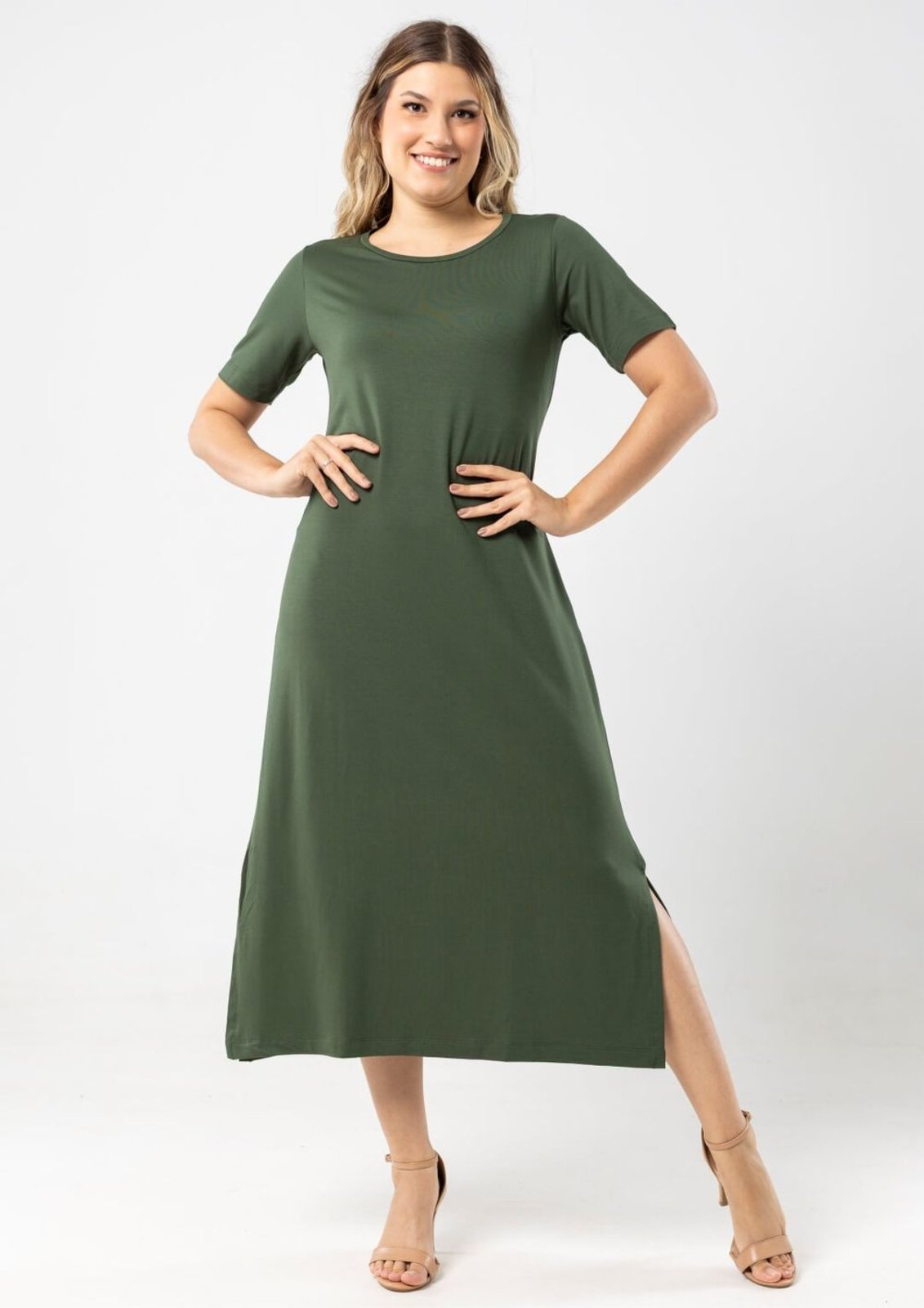 Vestido Midi Manga Curta Pau a Pique Verde VERDE – GG Pau a Pique