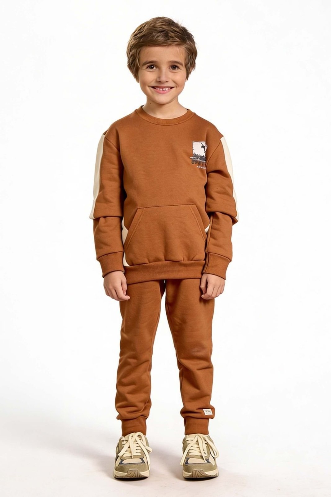 Infantil - Conjunto Menino Moletom Recortes Elian Marrom