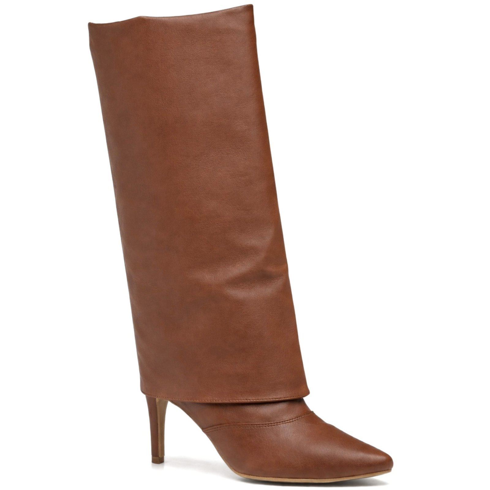 Bota Feminina Cano Longo Com Capa Salto Fino Clássica Flor da Pele 1796 Cacau