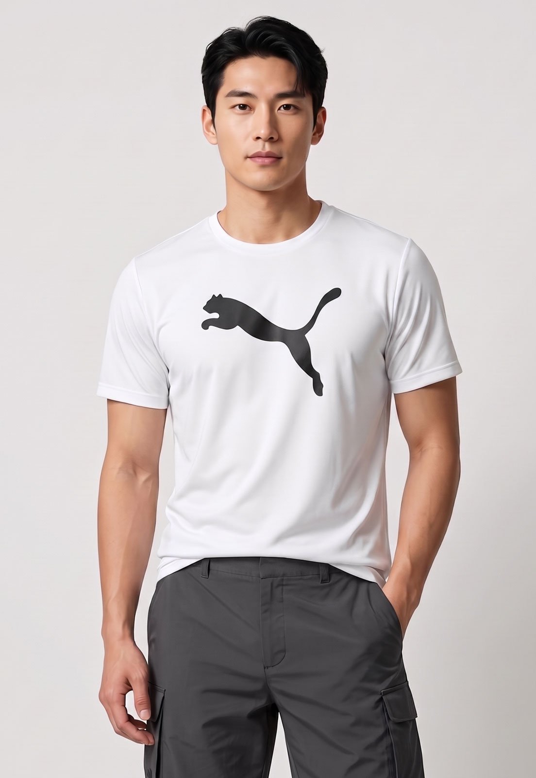 Camiseta Masculina Puma Ess Logo Poly Tee Branca