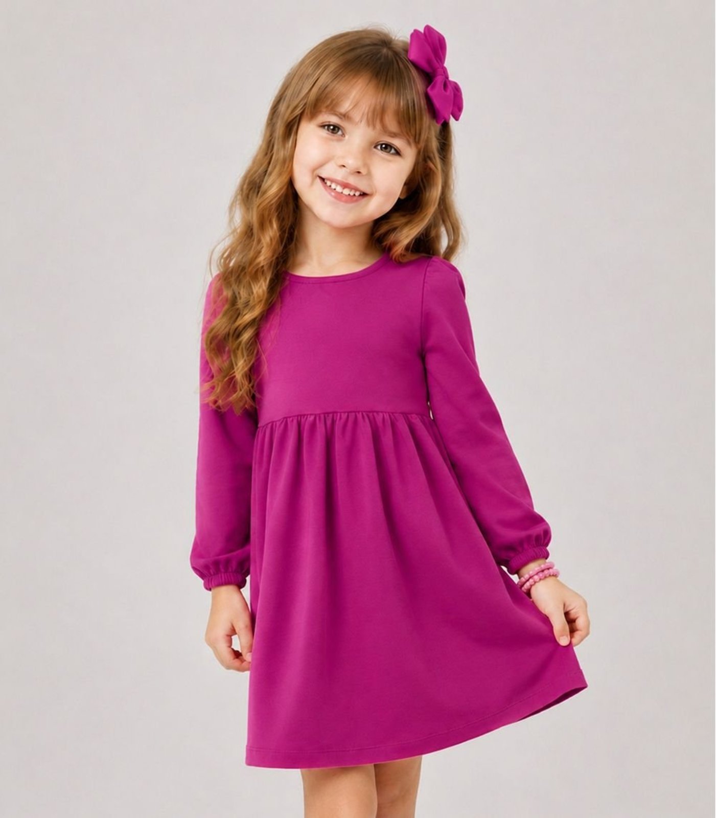 Infantil - Vestido Em Molecotton Manga Longa Select Rosa