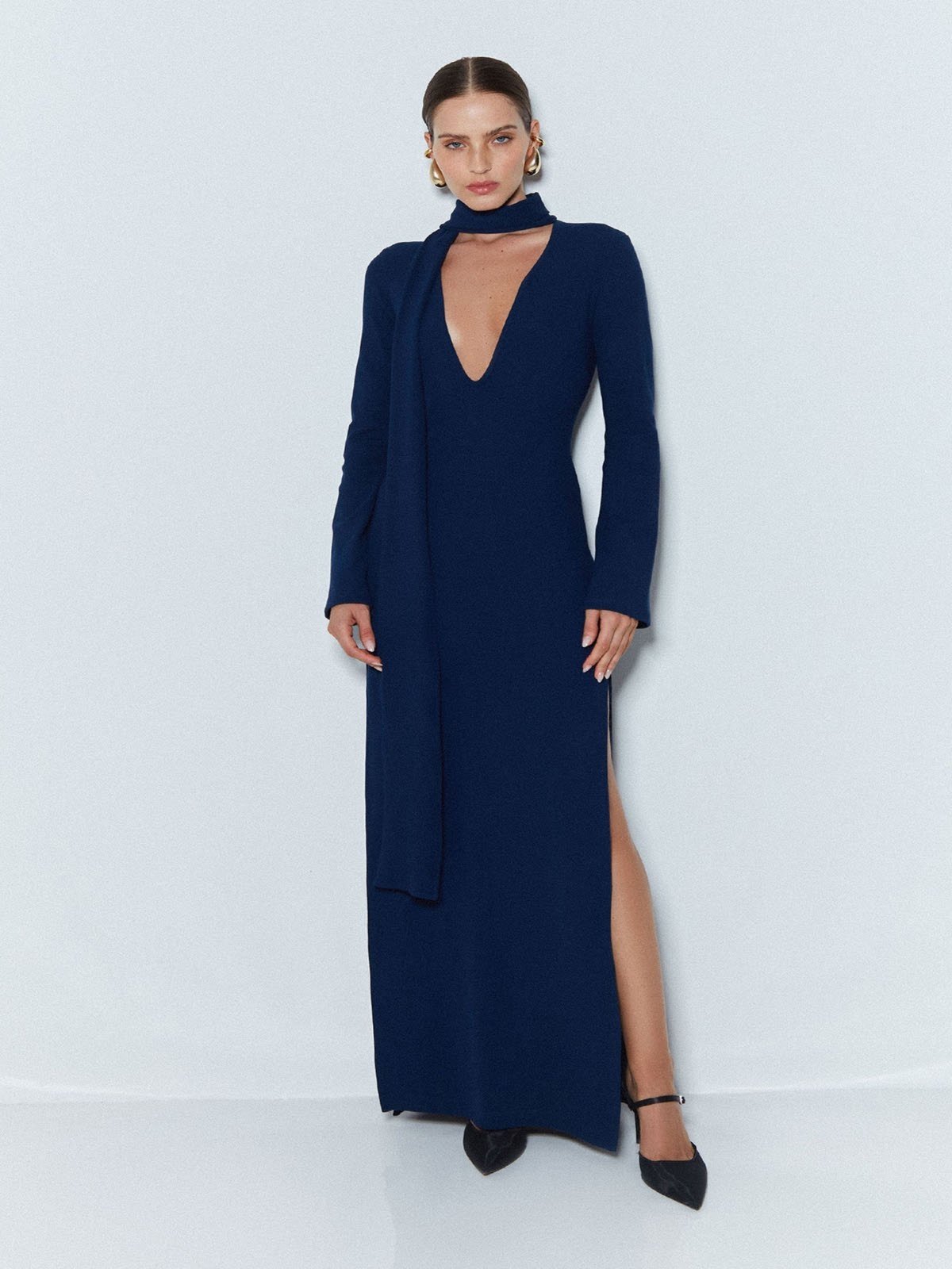 Vista 2 Vestido Longo Zen Decote Em V azul marinho ZEN azul marinho
