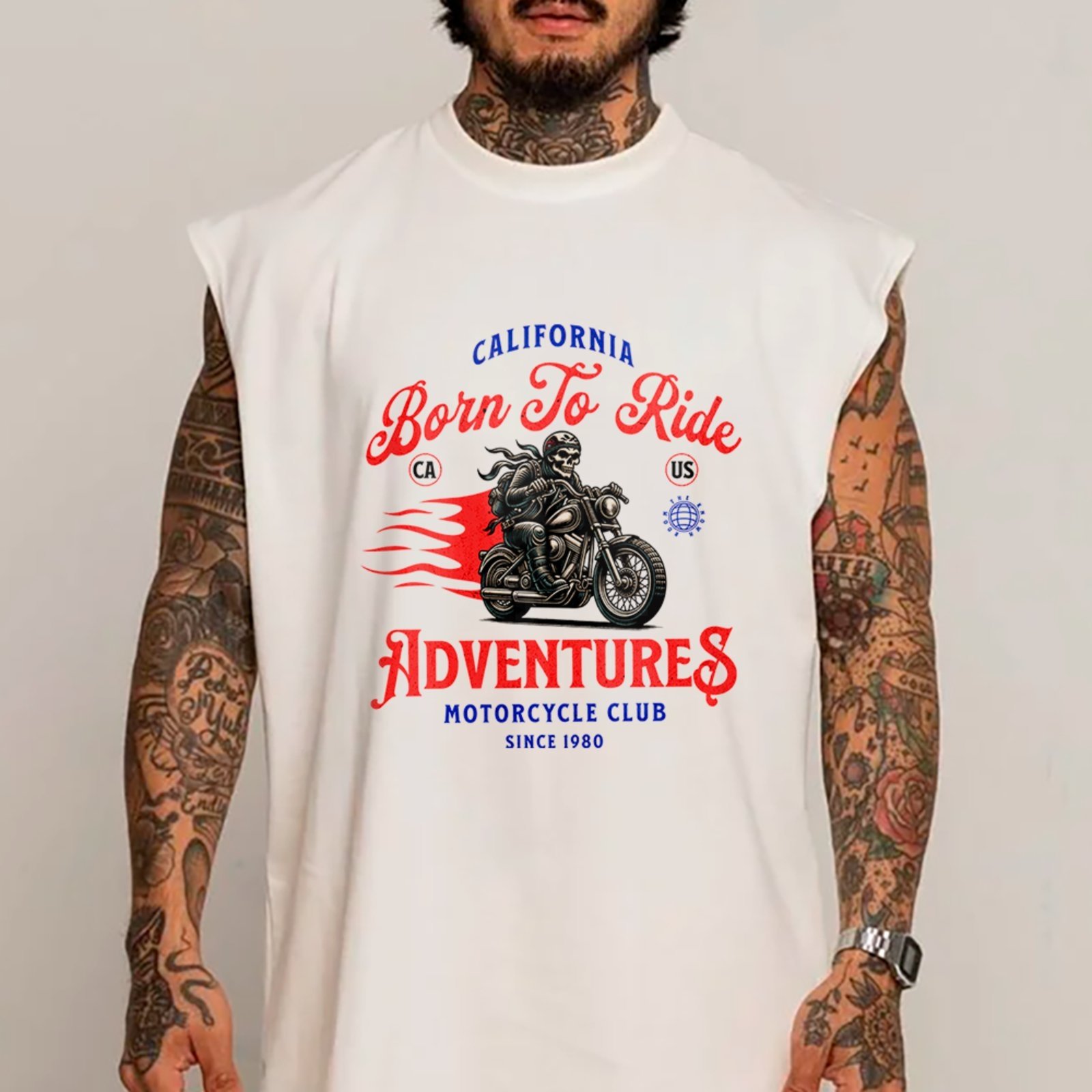 Camiseta Regata Machão Born to Ride Adventures Street Style Branco