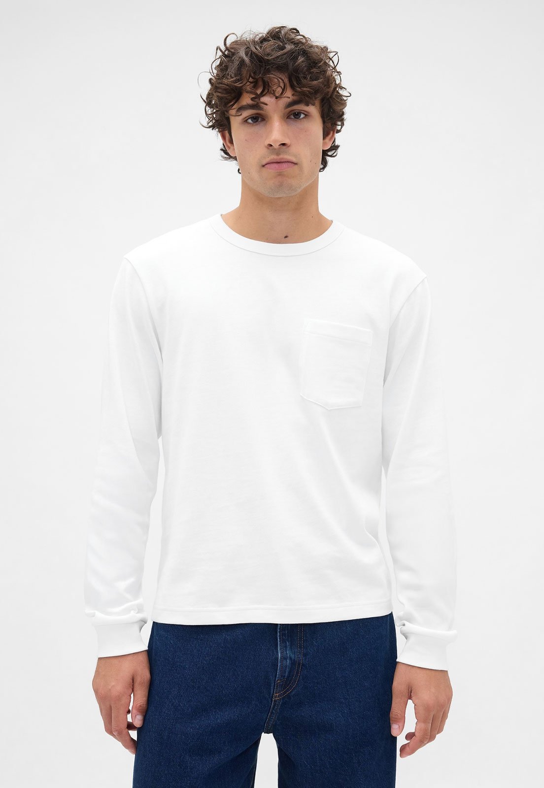 Camiseta Manga Longa Masculina GAP Bolso Branca