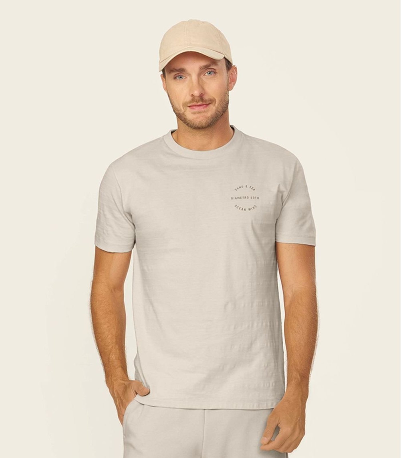 Camiseta Masculina Meia Malha Maquinetada Diametro Bege