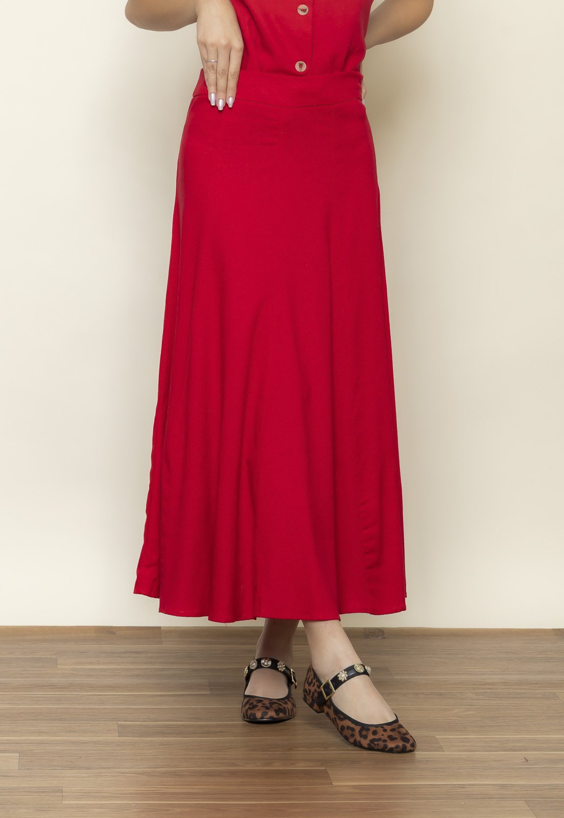Saia Aura Linho Elastano Vermelho