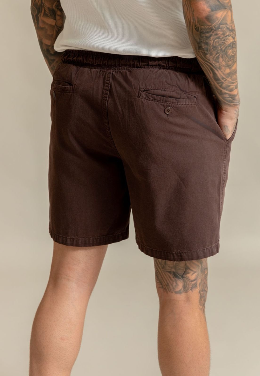 Vista 3 Bermuda Shorts Masculino Sarja com Linho e Cordão Dialogo Dialogo Jeans verde Dialogo Jeans verde