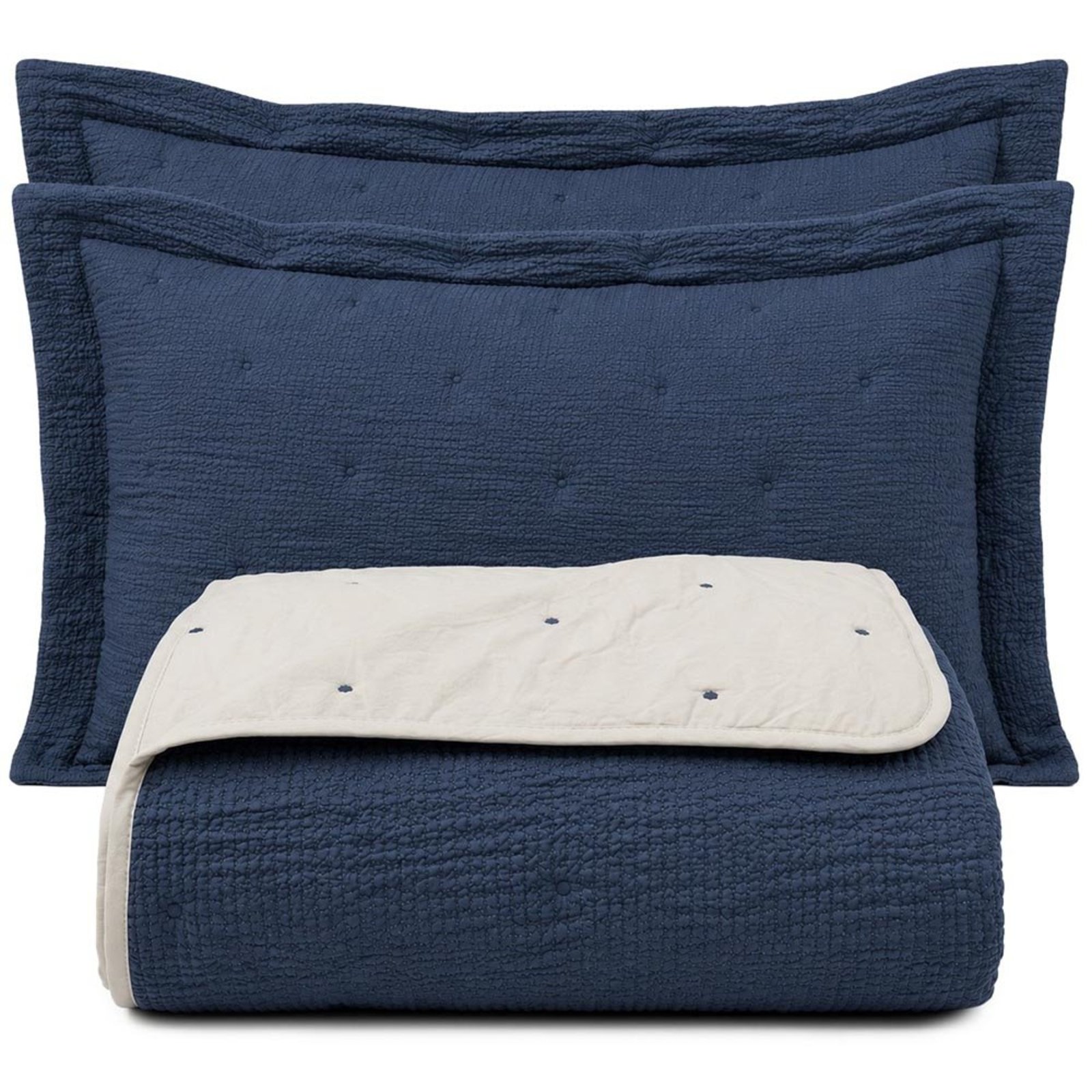 Kit Cobre Leito Clássico Queen Percal 300 Fios Colcha Dupla Face Bicolor Premium 3 Peças Azul Jeans