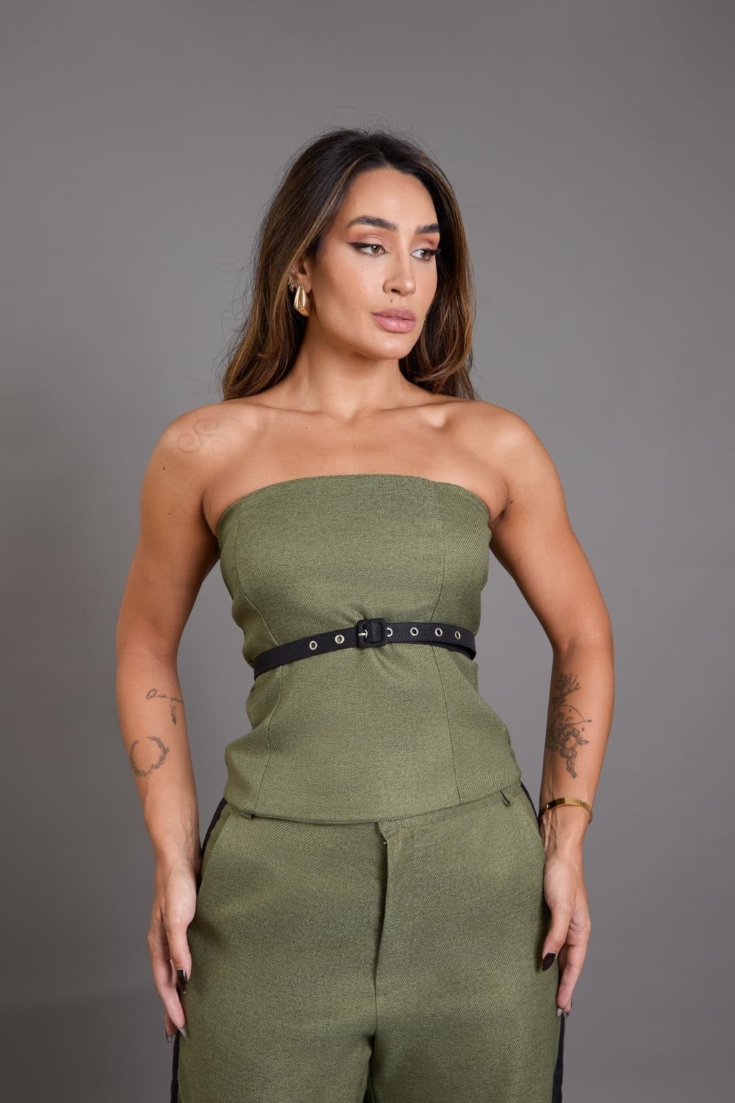 Blusa sem Alça Feminina Poliéster e Zíper Lemier Collection Verde