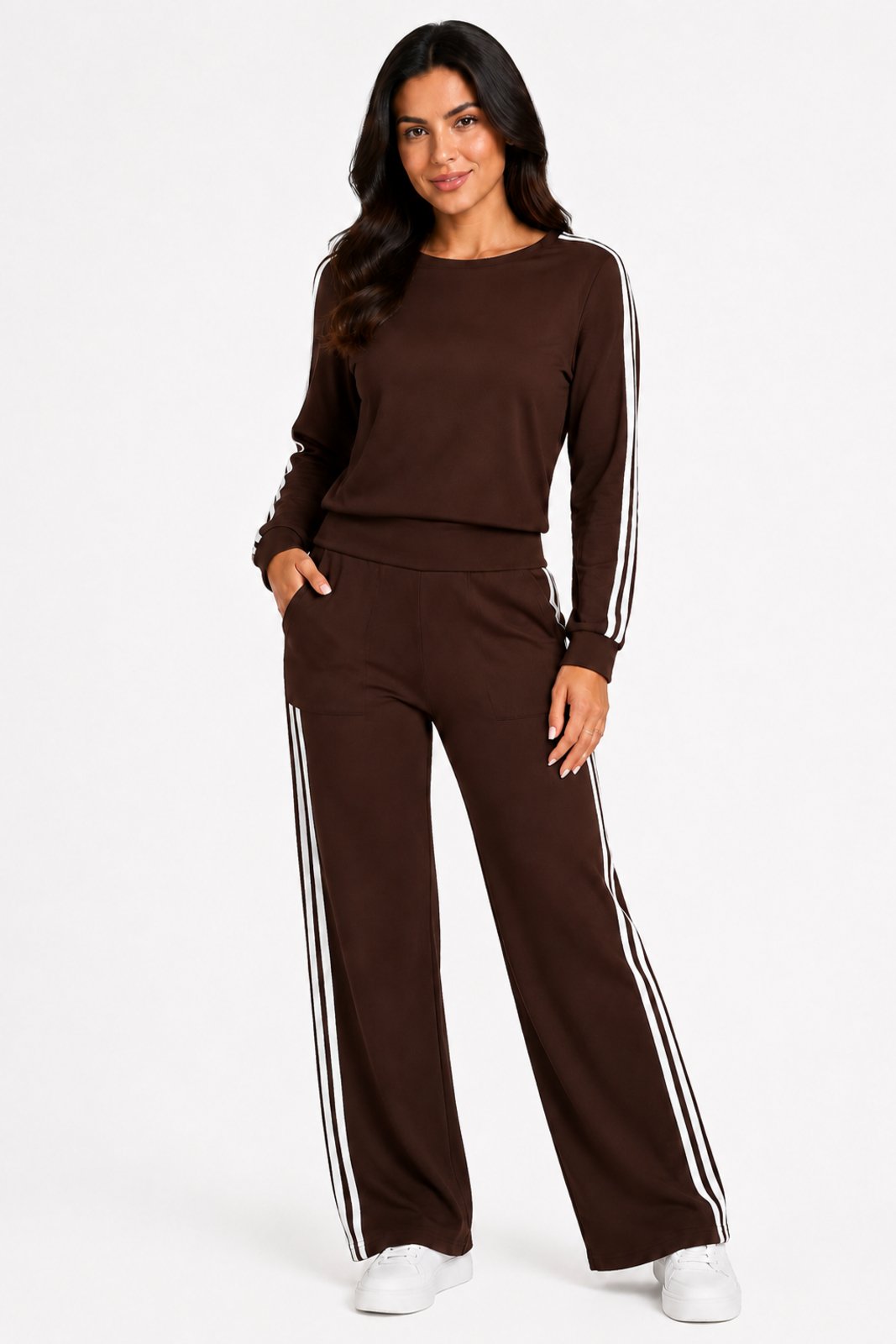 Conjunto Moletinho D Bell Outlet Fashion Listras Chocolate