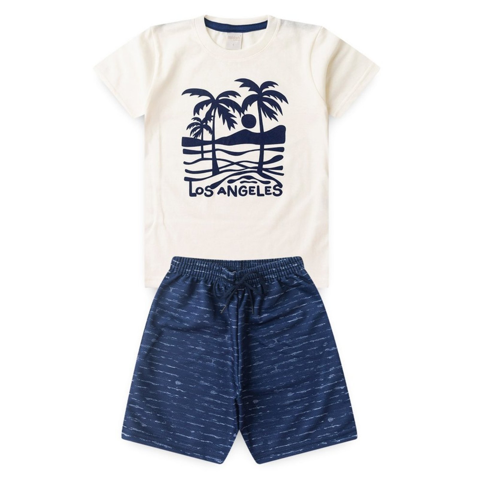 Infantil – Conjunto Molekada Verão Menino Natural Camiseta e Bermuda com Cadarço Los Angeles