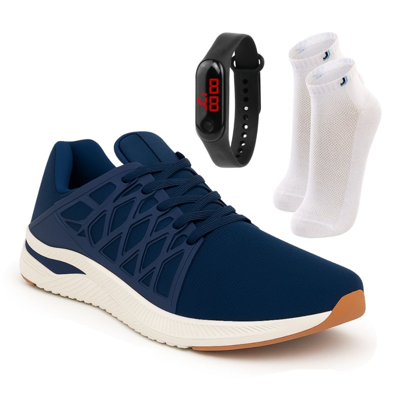 Kit Tênis Masculino Sapatofran com Meia Cano Médio LUPO e Relógio Digital Azul