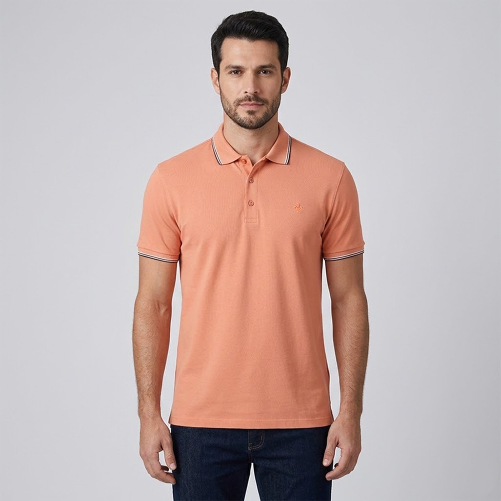 Camisa Polo Dudalina Frisos Degradê In26 Laranja Masculino