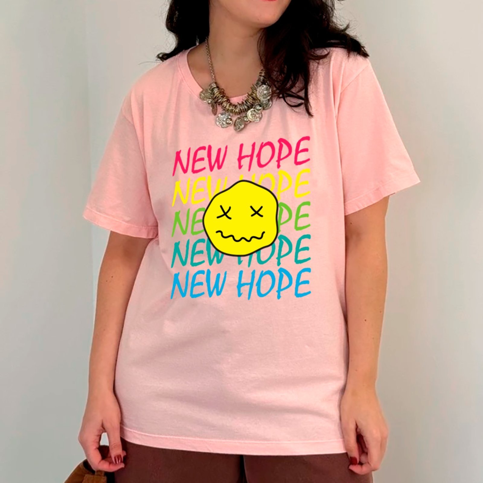 Camiseta Ousy Unissex New Hope Visual Impactante Básica Rosa