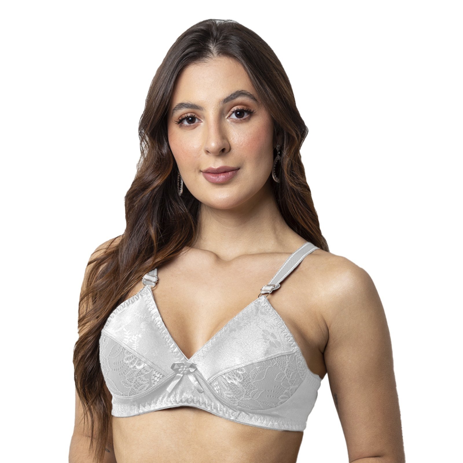 Sutiã Gabi Lingerie Sem Bojo Moda Elegante Confortável Soutien Básico Detalhado Renda Feminino Branco