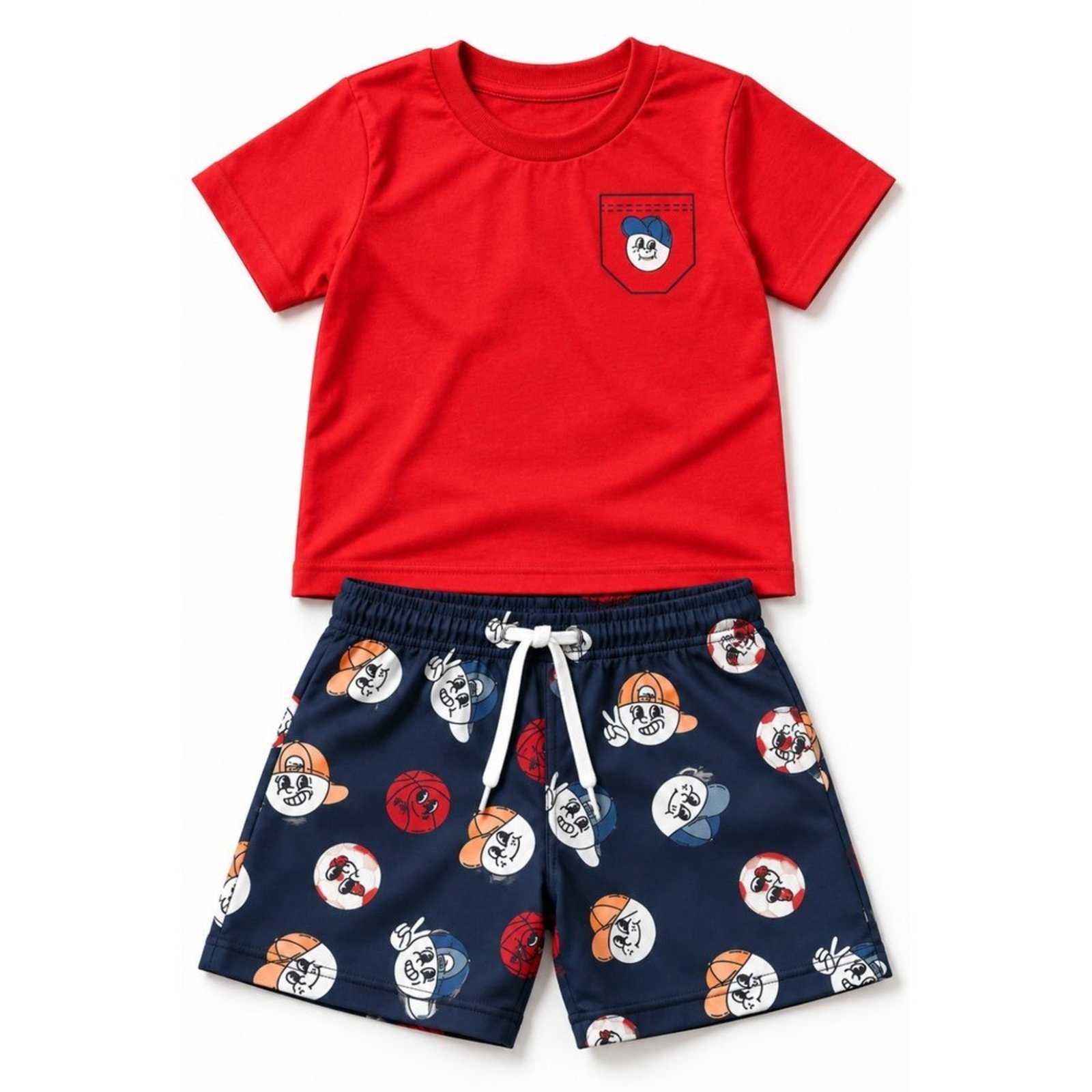 Infantil - Conjunto Menino Camiseta Meia Malha Penteada Bermuda Tactel — foto 2