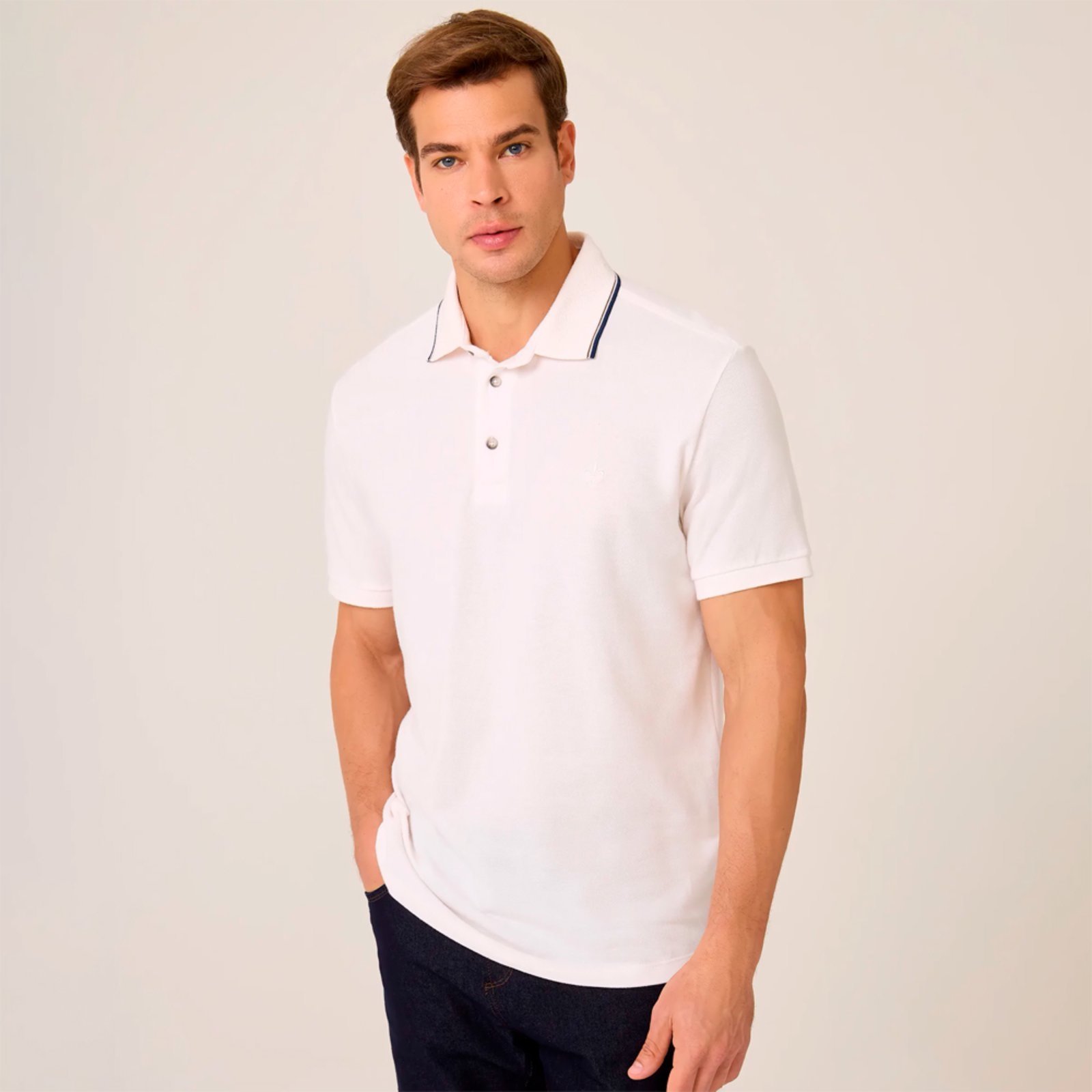 Camisa Polo Dudalina Gola Favo Pr26 Off White Masculino