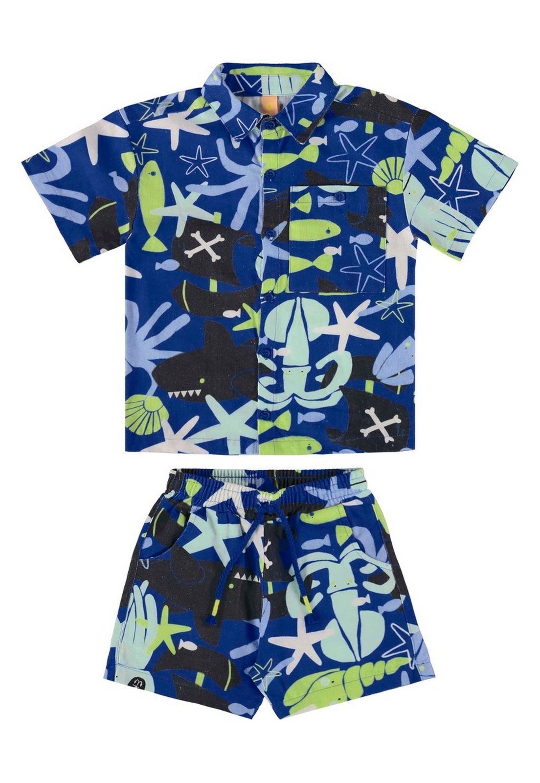 Infantil - Conjunto para Menino oMar com Camisa e Short Três e Já Azul