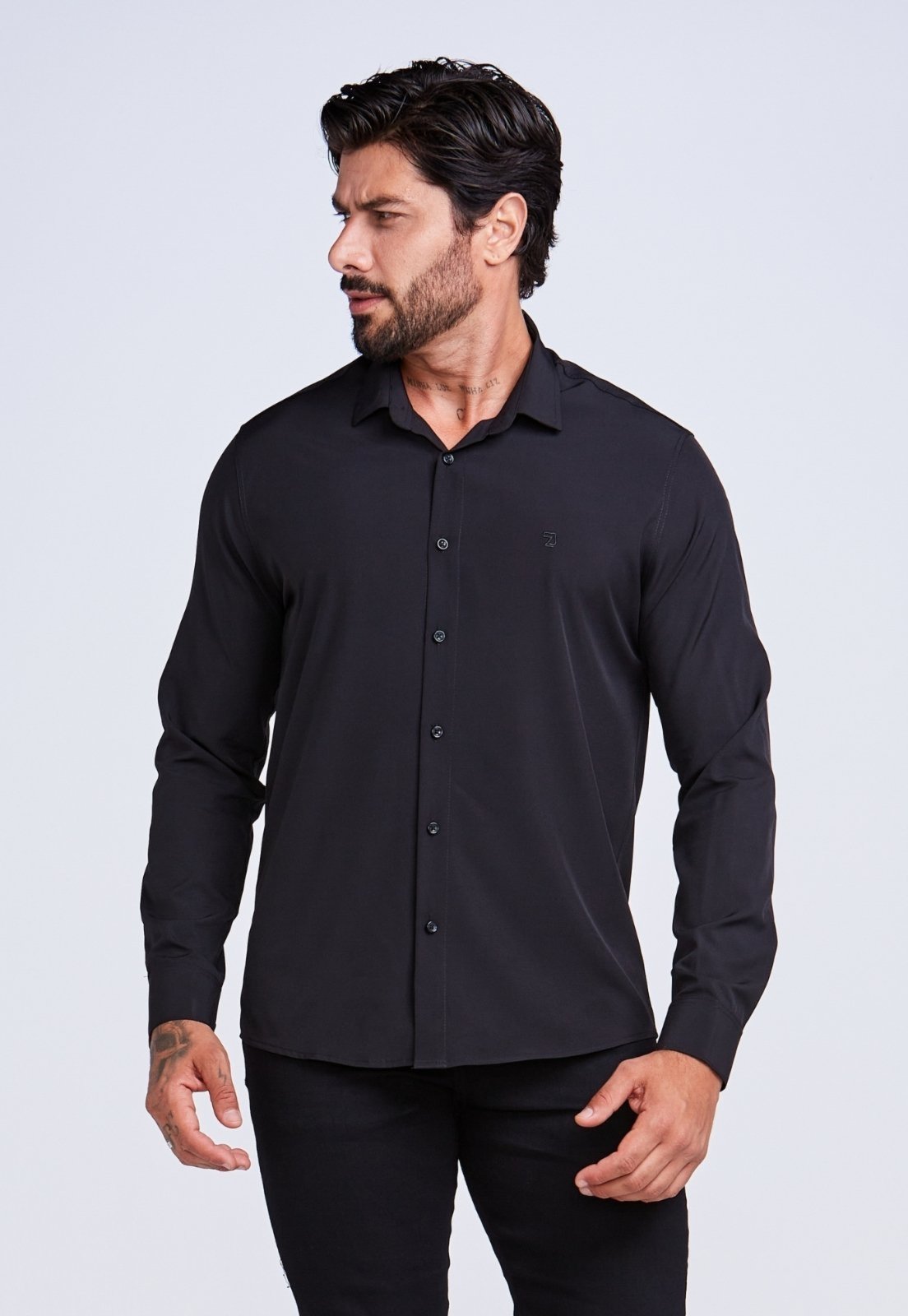 Camisa Social Masculina Daze Modas Manga Longa Preto