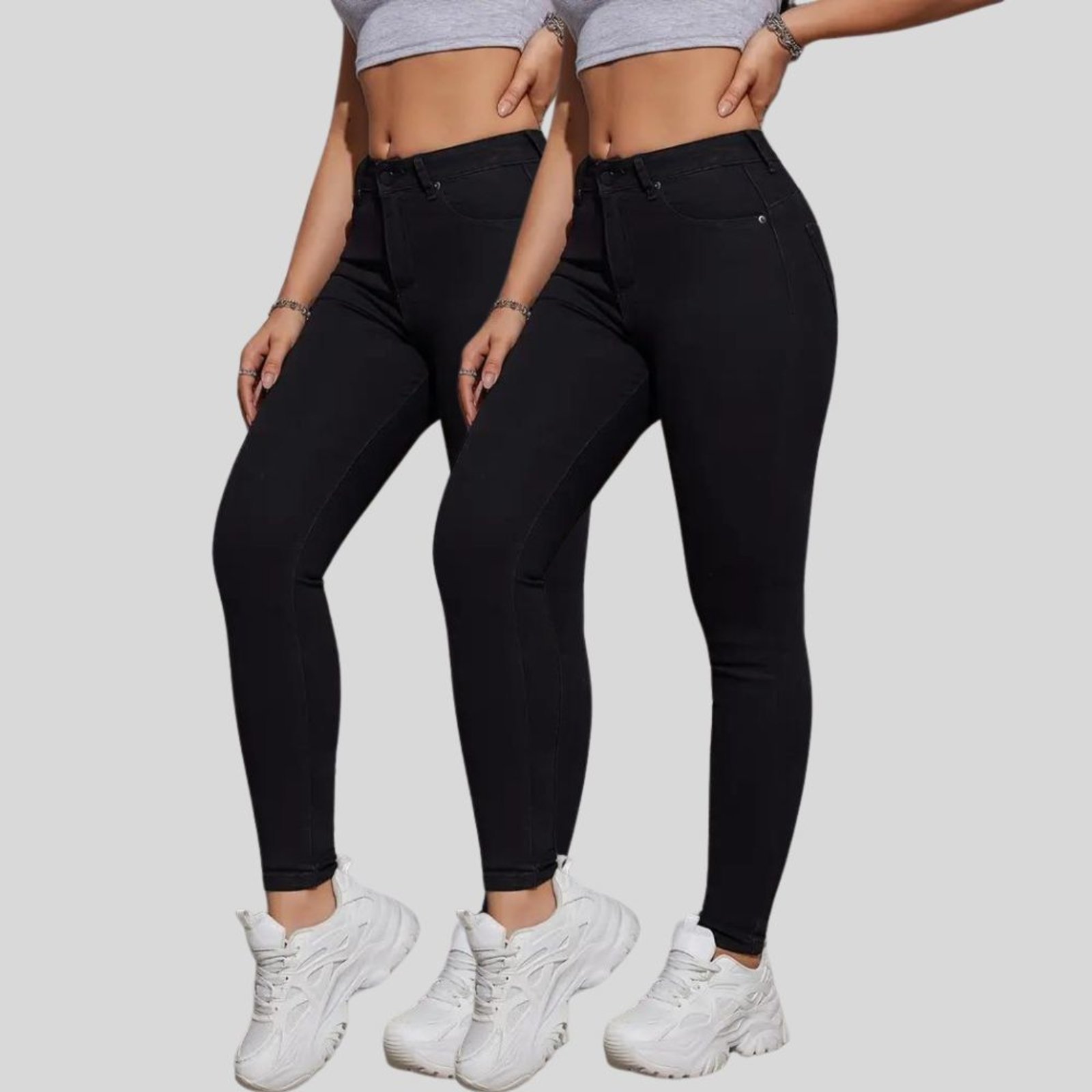 Kit 2 Calça Jeans Feminina Tex Jeans Cintura Alta Skinny com Elastano Preta
