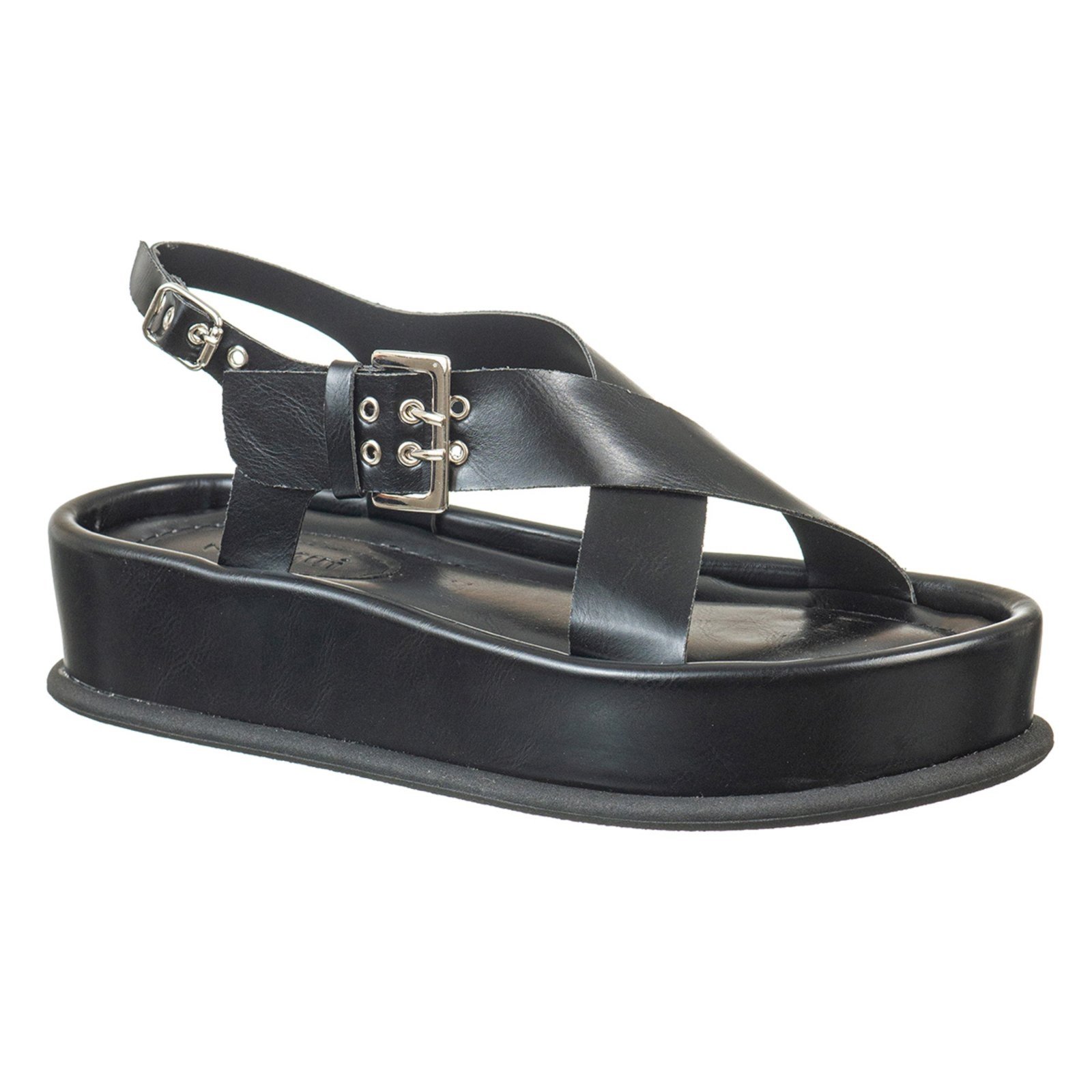 Sandália Feminina Papete FlatForm C/Fivela E Tiras Cruzadas- Via Birigui PRETO
