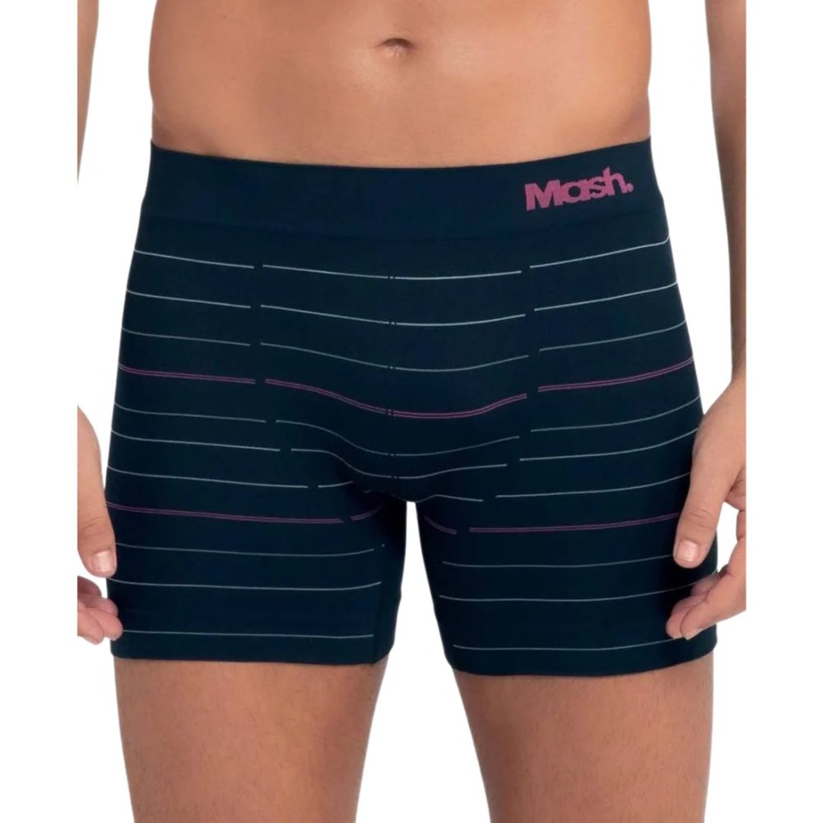Vista 2 Cueca Boxer Mash Microfibra Sem Costura Listrada Adulto 710.22 preto MASH preto