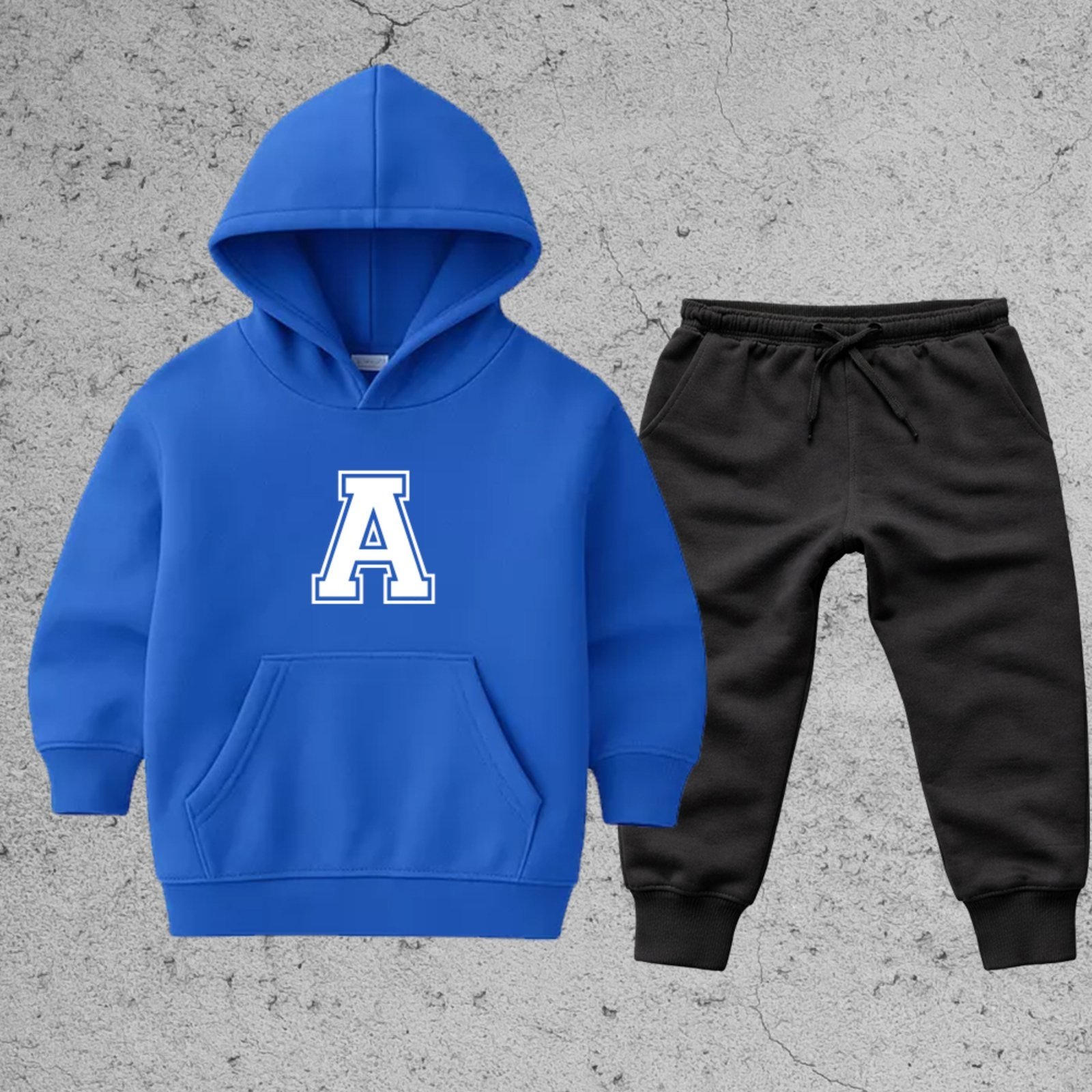 Infantil - Conjunto Moletom Urbania Moleton escola volta as aulas Canguru Fechado com Bolso e Capuz Azul royal estampa Letra A