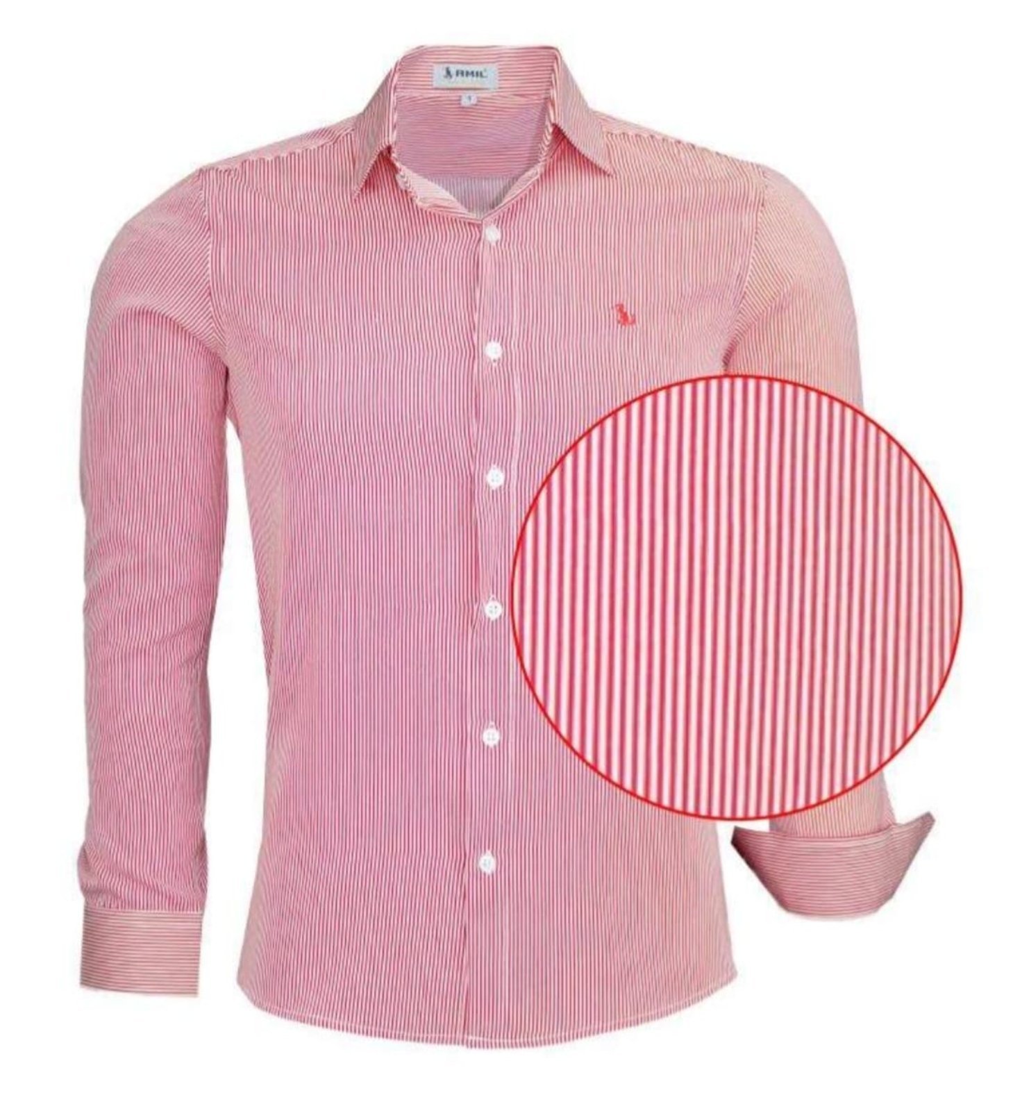 Camisa Social Amil Slim Lisrada Loan Poliéster com Elastano Macia Fácil de Passar M/Longa Luxo Vermelho