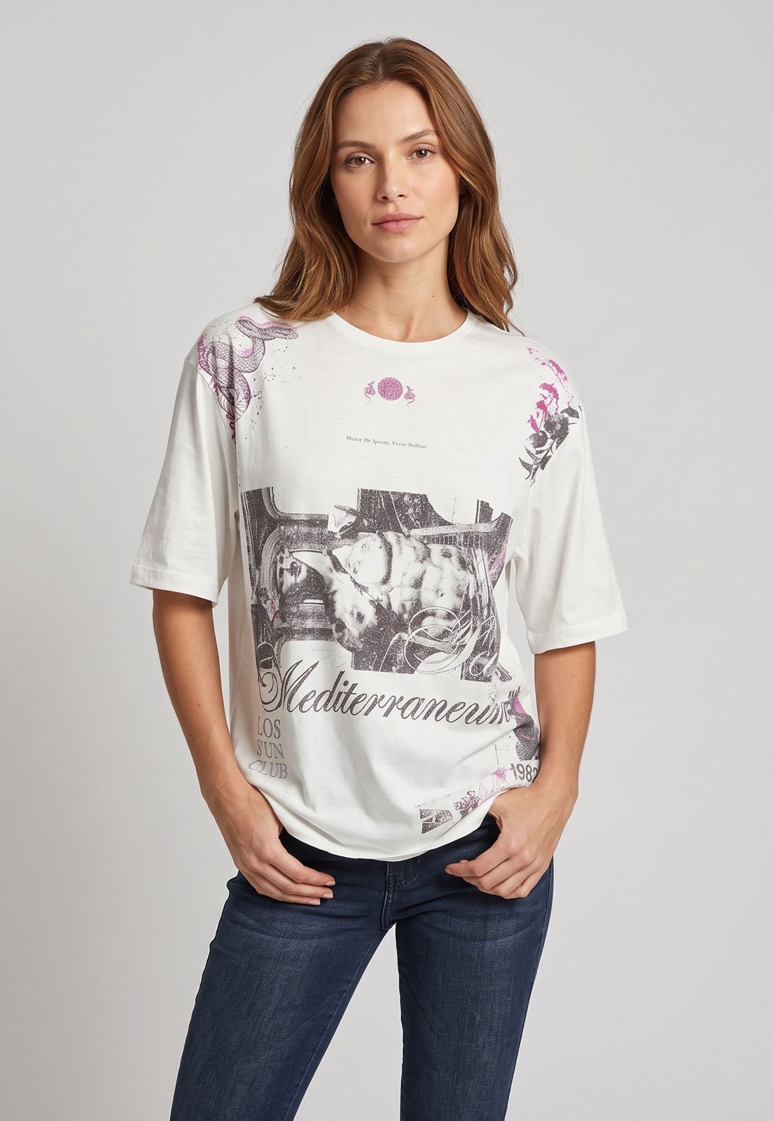 Camiseta Feminina Colcci Estampa Gráfica Branca