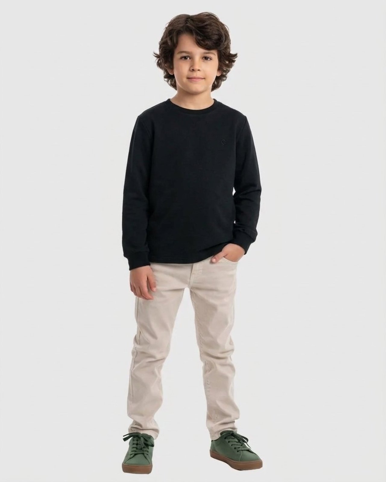 Infantil - Camiseta Menino Gola Redonda Manga Longa Em Algodão - Carinhoso