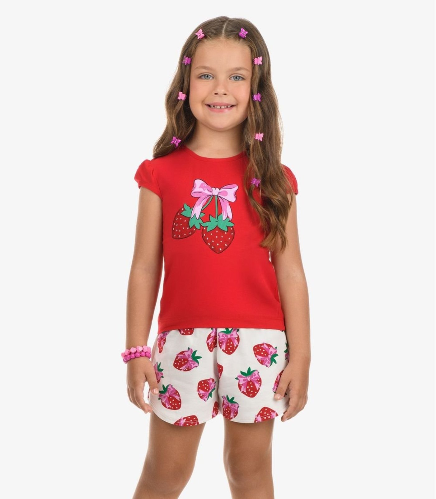 Infantil - Conjunto Blusa com Shorts Menina Rovi Vermelho