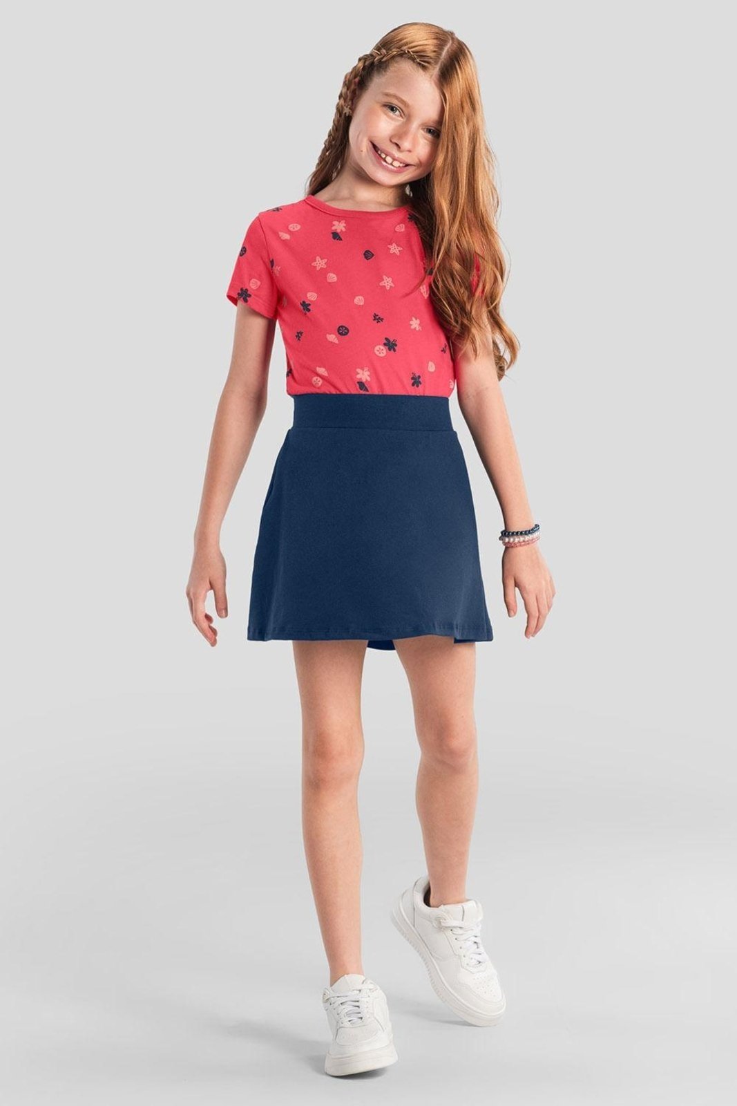 Vista 2 Infantil - Blusa menina estrelada em meia malha Brandili vermelho Brandili vermelho